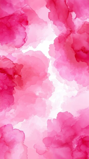 An artistic pink aesthetic wallpaper featuring soft watercolor splashes and washes in various shades of pink on a white background