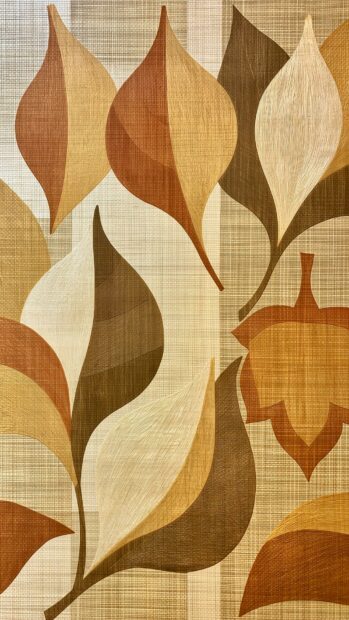 Retro wallpaper showcasing an abstract pattern of stylized brown and beige leaves on a textured background