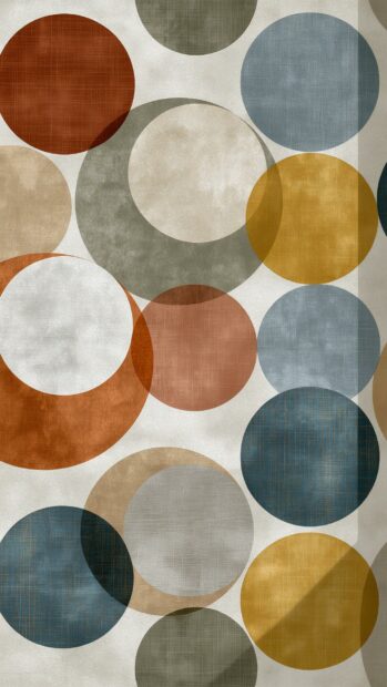 A retro wallpaper featuring an abstract geometric pattern of overlapping textured circles in muted earthy tones