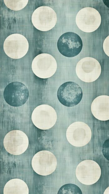 A retro wallpaper featuring a repeating pattern of textured white and teal polka dots on a light blue background