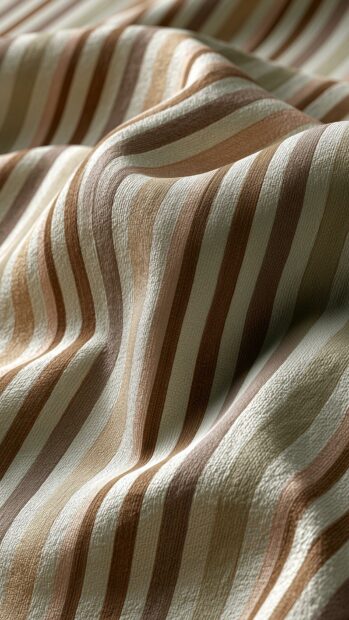 Retro wallpaper featuring a wavy striped fabric pattern in earthy beige and brown tones