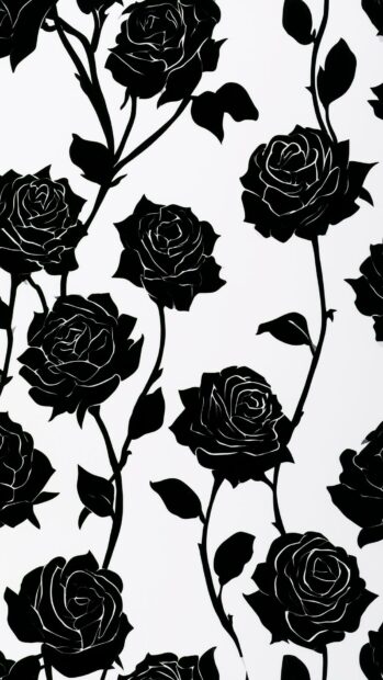 Minimalist black outline rose wallpaper pattern on a clean white background