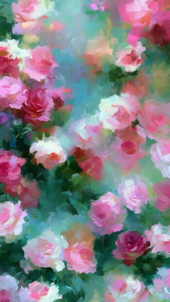 Impressionistic rose wallpaper featuring vibrant pink and white roses with painterly strokes