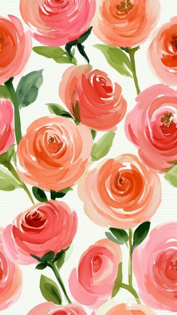 A beautiful rose wallpaper featuring soft pink and orange watercolor roses on a clean white background