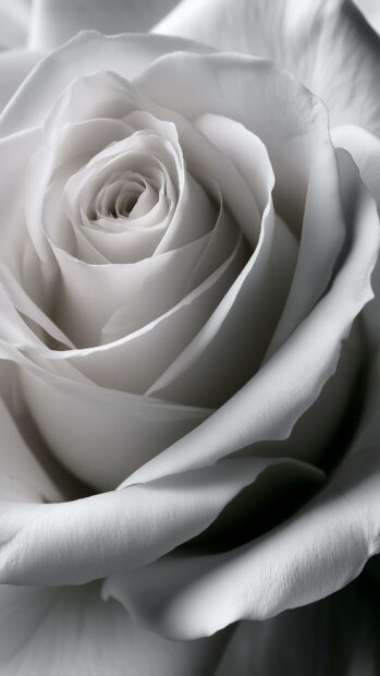A stunning Rose Wallpaper showcasing an elegant close-up of a white rose with intricate petal details in monochrome
