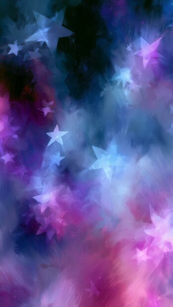An artistic Stars Wallpaper with abstract painted brushstrokes in purple, blue, and pink, featuring star shapes