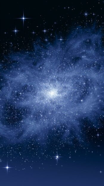 A captivating Stars Wallpaper showcasing a brilliant blue galaxy with a glowing star cluster and scattered stars, perfect for mobile