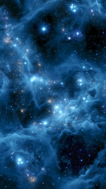 Stars wallpaper showing a mesmerizing blue nebula with sparkling star clusters in deep space