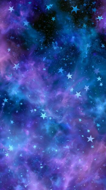 An abstract Stars Wallpaper showcasing a vibrant cosmic nebula background with swirling purple and blue colors and scattered light blue stars