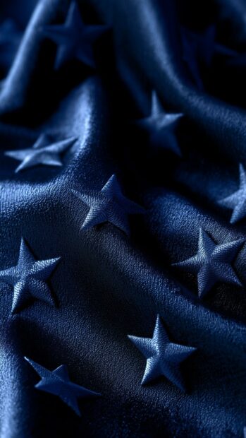 Dark blue fabric texture stars wallpaper featuring embossed star shapes on a draped silk material