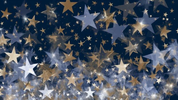 A beautiful Stars Wallpaper featuring shimmering gold and transparent blue stars against a dark blue background