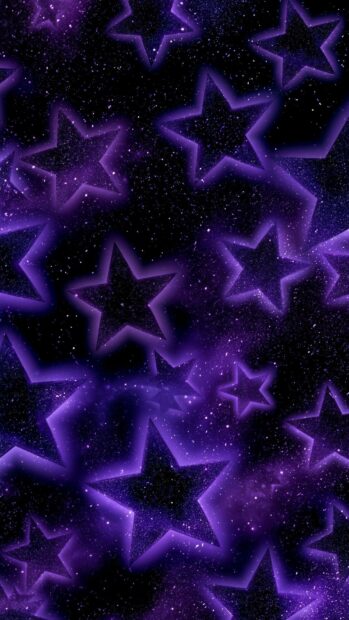 Vibrant Stars Wallpaper showcasing a seamless pattern of large purple outlined stars against a dark, starry galaxy background