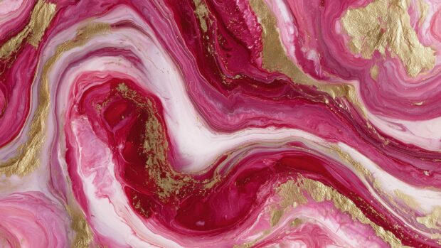 An abstract Valentines Day wallpaper featuring swirling patterns of pink, red, white, and glittering gold