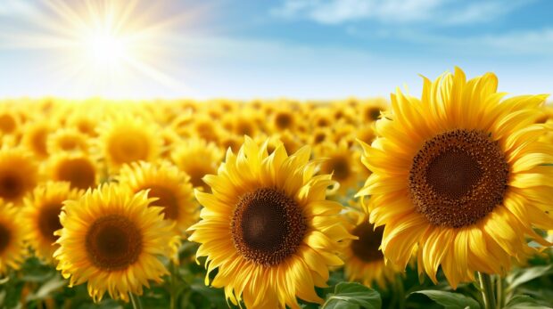 A vibrant sunflower wallpaper showcasing a vast field of sunflowers under a bright blue sunny sky