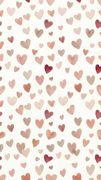 A lovely Wallpaper On Heart featuring a seamless pattern of small, muted, pastel-colored hearts scattered across a clean white background, ideal for mobile screens