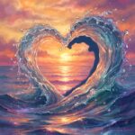 Ocean Wave Heart Sunset Vibrant Colors Wallpaper On Heart