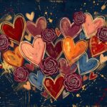 Painted Hearts Roses Dark Blue Background Wallpaper On Heart