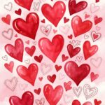 Red Hearts Pink Watercolor Background Wallpaper On Heart
