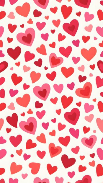 This Wallpaper On Heart displays a charming pattern of scattered red and pink hearts of various sizes against a clean white background. It's a simple yet sweet design perfect for mobile screens