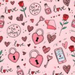 Cute Valentine Doodle Pink Pattern Wallpaper On Heart