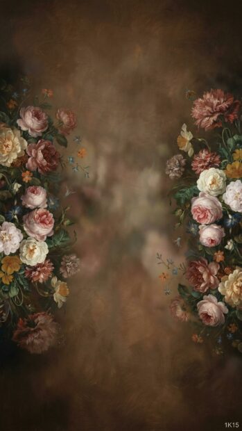 Symmetrical floral design with a dark background, creating a moody Dark Academia wallpaper