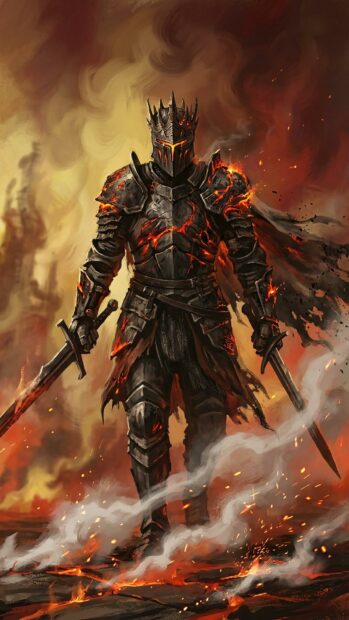 Dark Souls Wallpaper showing a fiery warrior with two swords in flames