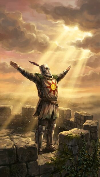 Dark Souls Wallpaper depicting Solaire of Astora praising the sun