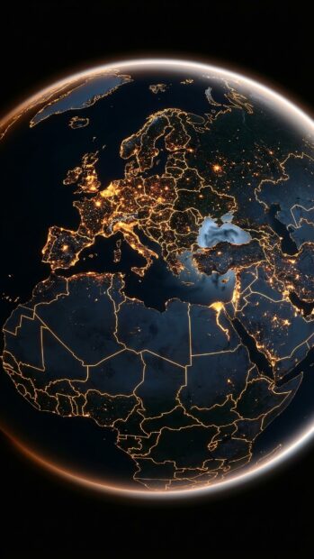 Earth wallpaper displaying a night view of Earth with illuminated city lights
