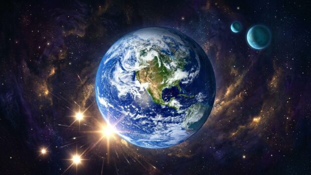 Earth seen from space with stars and other planets in view