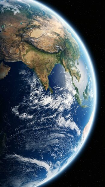 Detailed Earth wallpaper showing Asia with clouds and oceans in Full HD