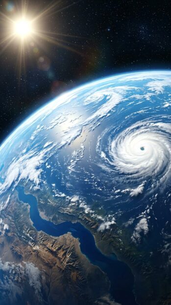 Earth wallpaper featuring a view of a hurricane from space