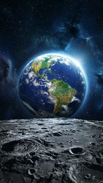 Earth wallpaper showing the view from the moon's surface
