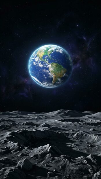 Earth rising over the moon's surface viewed from space