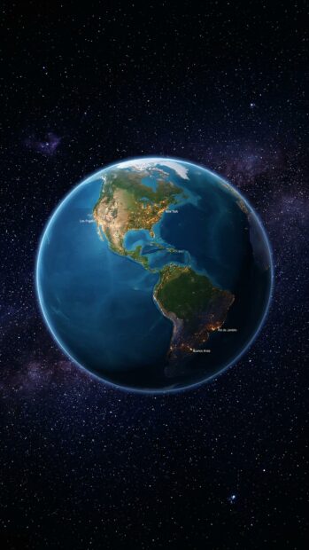 Earth at night showcasing illuminated cities across North and South America
