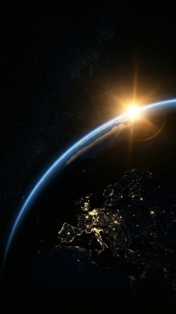 Earth at night showing city lights in Europe in full HD detail