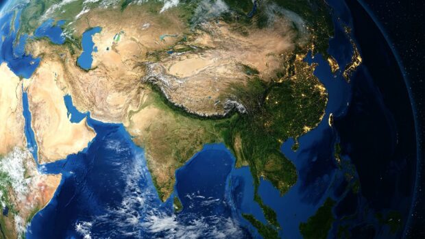 Earth wallpaper in Full HD showing city lights at night over Asia