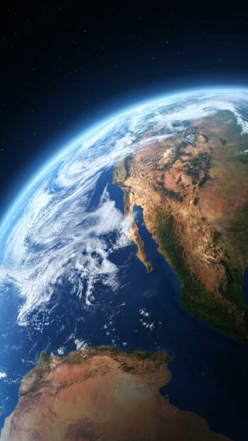 Earth with visible clouds from a space perspective