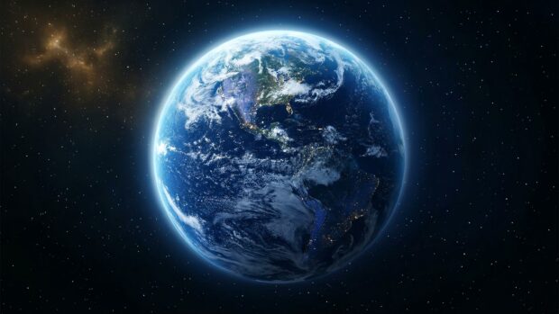 A stunning view of Earth from space with visible continents and ocean