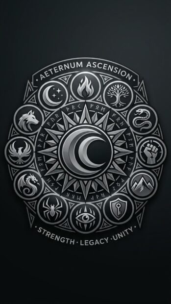 Magic The Gathering Wallpaper featuring a circular emblem with mystical symbols and the text 'Aeternum Ascension'