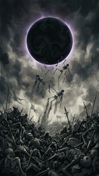 Magic The Gathering Wallpaper showing an eclipse above a battlefield of skeletons