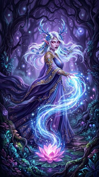 Enchanting Magic The Gathering wallpaper of a mystical elf casting a spell