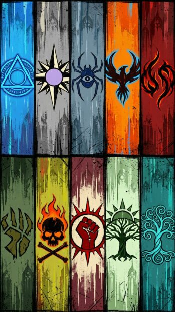Magic The Gathering wallpaper featuring colorful vertical symbols