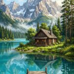 Mountains Wallpaper Cabin By Lake