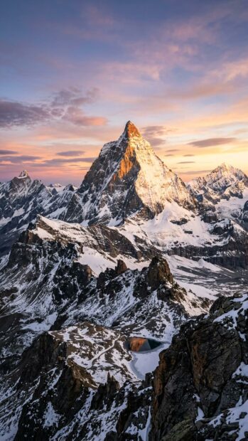 A sharp mountain peak at dusk, offering a dramatic Full HD wallpaper view