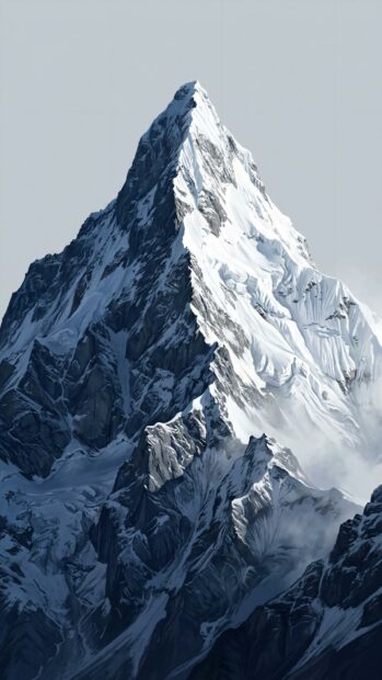 A towering snowy mountain summit under a clear sky