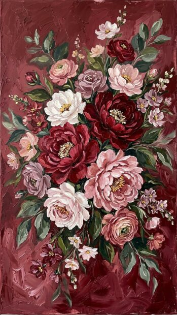 Floral painting with red and pink flowers in Full HD