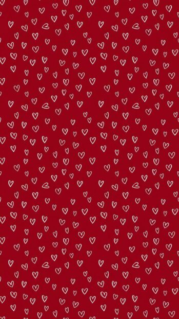 A red aesthetic wallpaper featuring a pattern of small white hearts