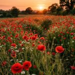 Red Aesthetic Wallpaper Poppy Field at Sunset