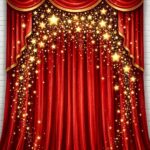 Red Aesthetic Wallpaper with Starry Curtain