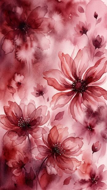 Watercolor red flowers creating an elegant red aesthetic wallpaper